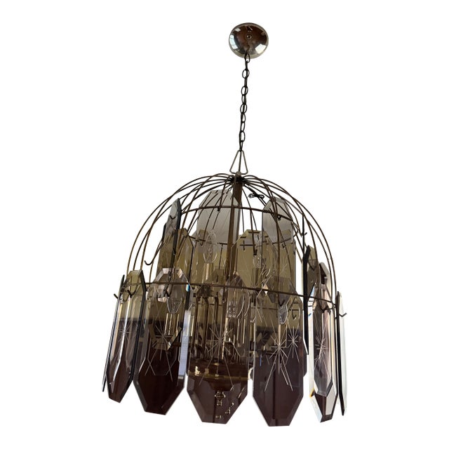 Pristine Vintage 1970s Hollywood Regency Glass Prism Chandelier For Sale
