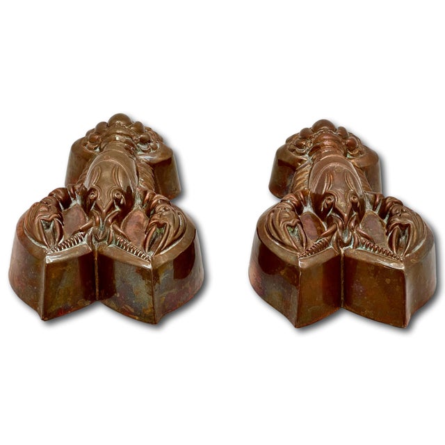Rare Original Matching Pair of Early 1900s Antique Germany Hand Wrought Solid Copper Lobster Kitchen Molds For Sale - Image 10 of 18