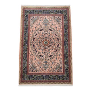 Vintage Persian Tabriz Rug – Floral Medallion, Coral & Navy Accents 7'11 X 12'0 Ft For Sale