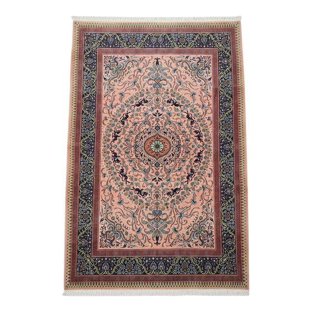 Vintage Persian Tabriz Rug – Floral Medallion, Coral & Navy Accents 7'11 X 12'0 Ft For Sale