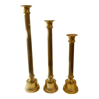 Vintage Extra Large Graduating Height Tall Brass Candlesticks, a Set of 3 For Sale