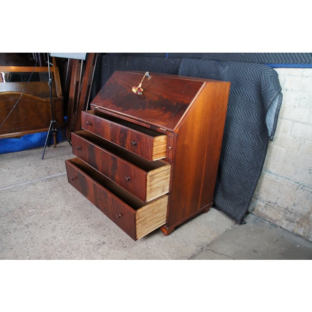 Wood Antique Georgian Flame Mahogany Slant Front Secretary Writing Desk Bureau For Sale - Image 7 of 16