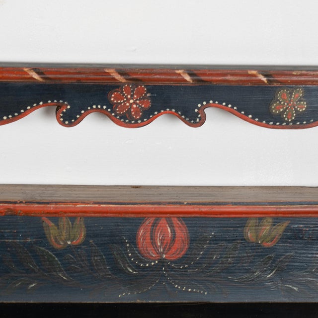 Wood 19th Century Original Blue Painted Hanging Rack With Shelf For Sale - Image 7 of 12