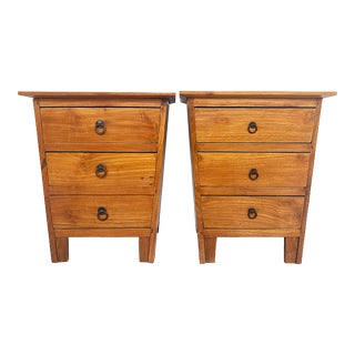 Vintage Walnut Nightstands End Tables W/3 Drawers, Ring Drawer Pulls- a Pair For Sale