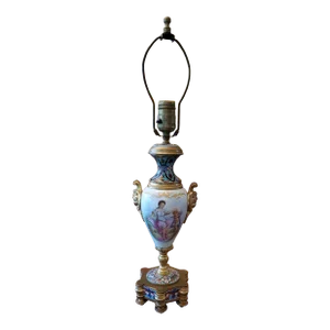 Antique French Sevres Style Signed Cherub Bronze Lamp Champleve Enamel