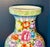 Late 20th Century Hand‑Painted Famille Rose Floral Vase With Green Key‑Fret Rim For Sale - Image 5 of 6