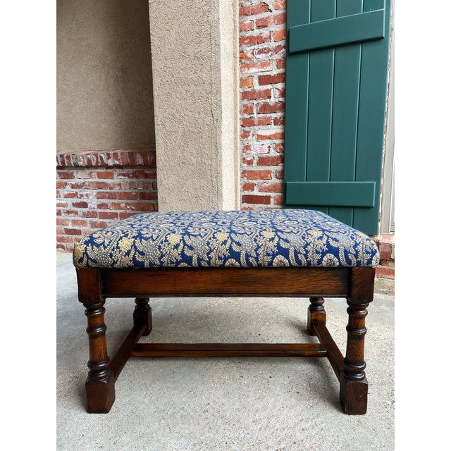 Antique English Oak Bench Upholstered Window Seat Jacobean Revival C1920 For Sale - Image 4 of 18