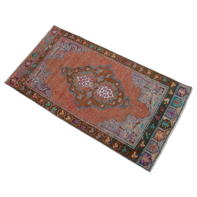 1970s Hand Made Turkish Rug Small Rug Kitchen Mat Organic Wool Entry Decor - 1'8" X 3'3" For Sale - Image 6 of 13