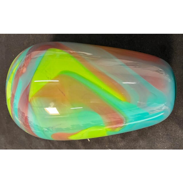 Vintage Hand Blown Colorful Glass Vase, Signed. For Sale - Image 10 of 12