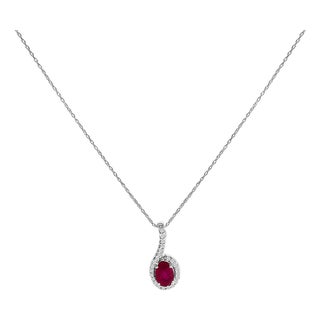 10K White Gold Red Ruby and Diamond Accent Teardrop Pendant Necklace - 18" Inches For Sale