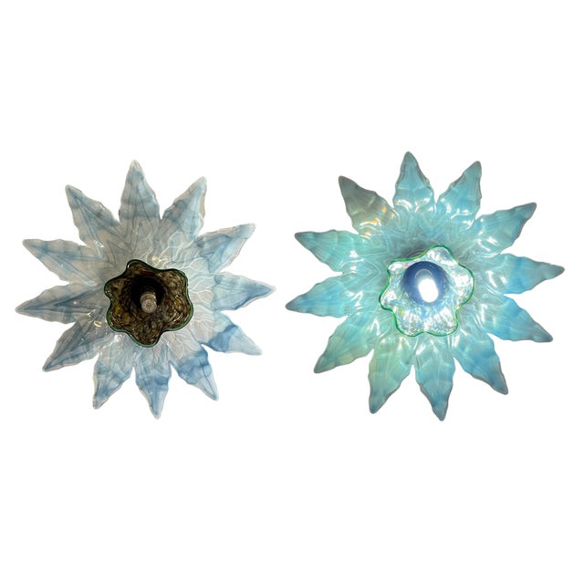 Vintage 3 Tiered Murano Art Glass 20 In. Wide Abstract Clematis Petal Pendant Lamp For Sale - Image 17 of 18