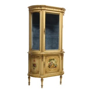 E 1900s Antique, Italian, Venetian, Paint-Decorated, Glazed, Vitrine Cabinet For Sale
