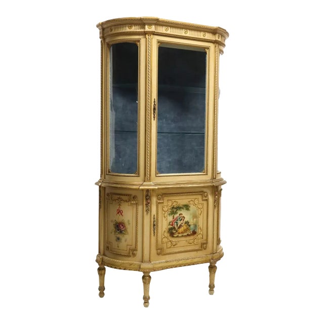 E 1900s Antique, Italian, Venetian, Paint-Decorated, Glazed, Vitrine Cabinet For Sale