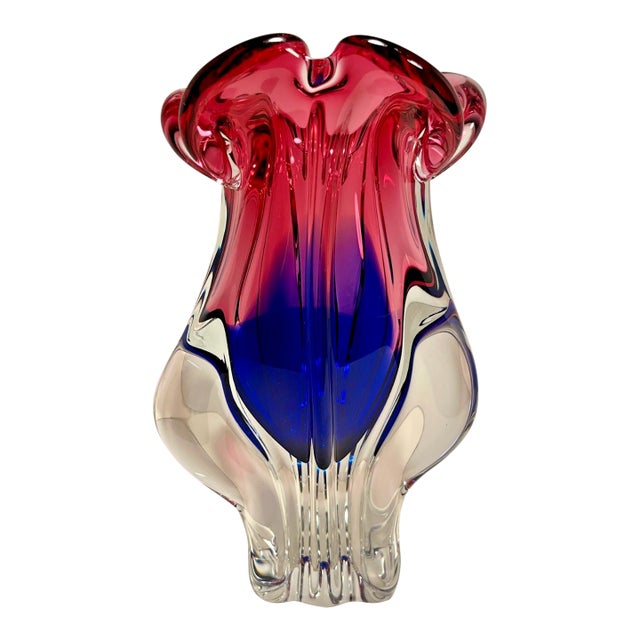 1960's Josef Hospodka Czech Hand Blown Art Glass Pink & Blue Sommerso Vase For Sale