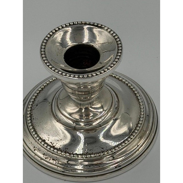 Metal Antique Sterling Silver Candlesticks With Beaded Rim Detail - a Pair For Sale - Image 7 of 13