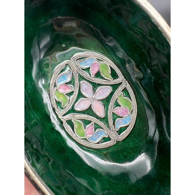 Paint Antique Hand Fabricated Glass Enamel Cloisonné Oval Multicolored Box Gorgeous For Sale - Image 7 of 12
