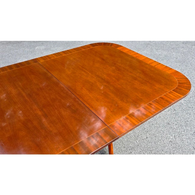 Wood Late 20th Century Baker Furniture Georgian Banded Mahogany Double Pedestal Extension Dining Table For Sale - Image 7 of 15