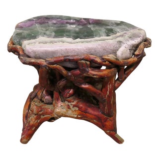 Agate Slab Set on Carved Root Stand, 1900 For Sale