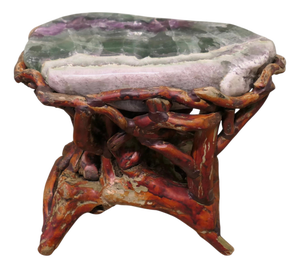 Agate Slab Set on Carved Root Stand, 1900