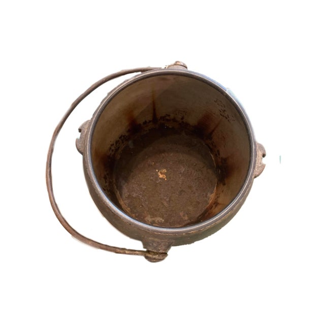 Antique Rustic Iron Bucket With Lid For Sale - Image 4 of 6