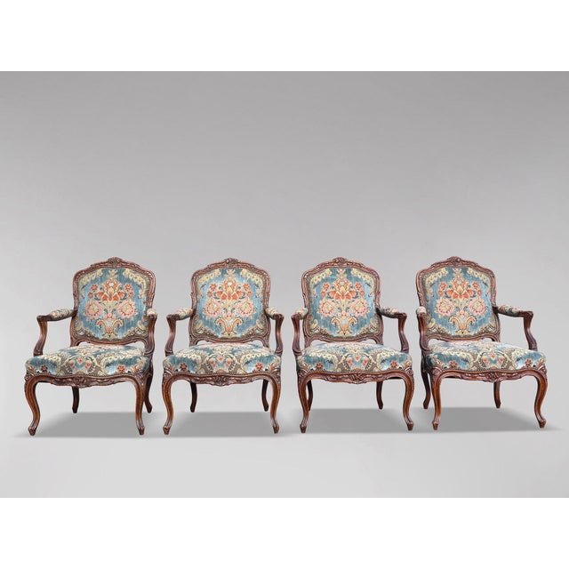 19th Century Louis XV French Fauteuil Armchairs, 1860s, Set of 4 For Sale - Image 6 of 15