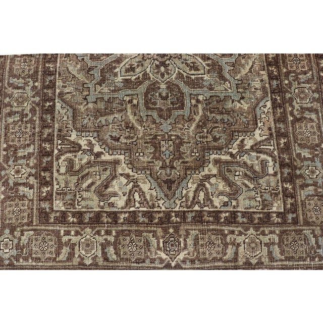 Vintage Persian Heriz Rug With Medallion Design in Brown Tone 4'1 X 5'6 For Sale - Image 9 of 12