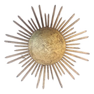 Small Spanish Gold-Leaf Gilt Metal Sunburst Fixture or Sconce, 1960s For Sale