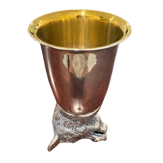 Vintage Gucci figural stirrup cup featuring a highly detailed wild boar head with an expressive open mouth, prominent...