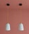 Stunning white molded glass pendant light with geometric patterns. Electrically wired: E14 brass socket, bright yellow...