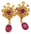Bochic "Orient" Ruby, Yellow Sapphire Earrings Set 18K Gold & Silver For Sale