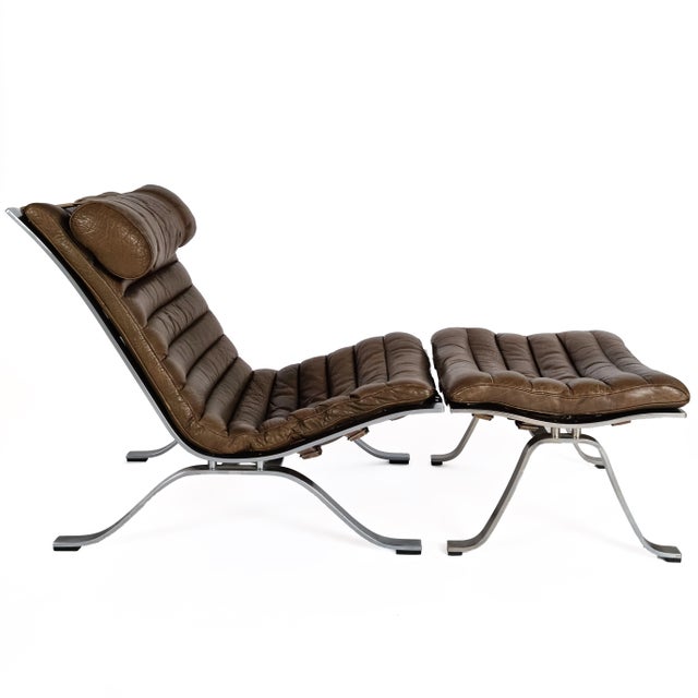 Brown Lounge Chair and Ottoman from Arne Norell Ab, 1960s, Set of 2 For Sale - Image 8 of 8
