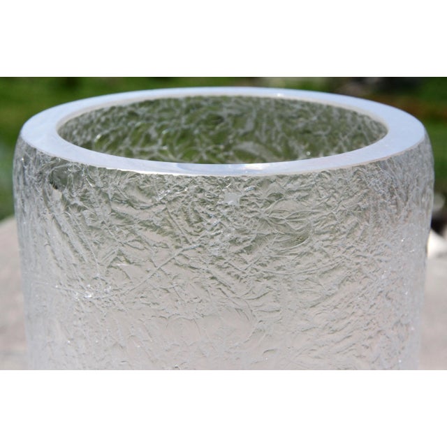 Mid 20th Century Mid Century Modern Ward Bennett Style Crackle Glass Cylindrical Vase For Sale - Image 5 of 8