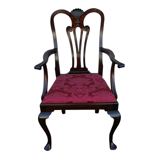 Mid 20th Century Queen Ann Mahogany Desk, Side Upholstered Armchair For Sale