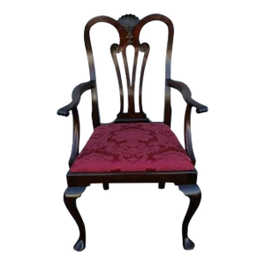Mid 20th Century Queen Ann Mahogany Desk, Side Upholstered Armchair