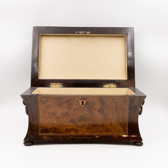 Mid 19th Century William IV Dome Top Bombé Box in Burl Walnut With Boxwood Stringing For Sale - Image 9 of 11