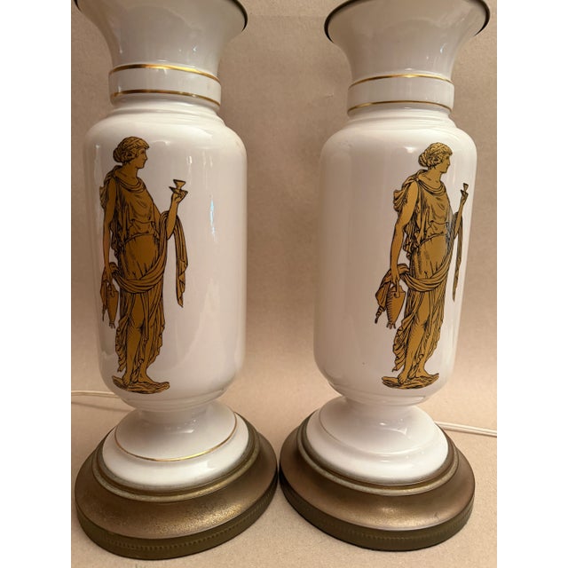 60s Pair of Neoclassical Matching Porcelain Lamps in the Manner of Fornasetti For Sale - Image 4 of 8