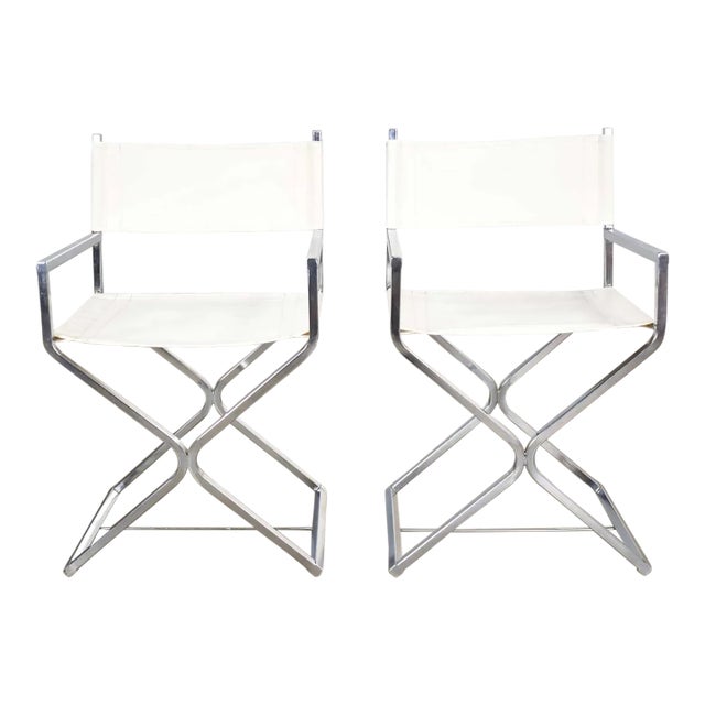 Mid-Century Modern Campaign Style Directors Chairs White & Chrome Attributed Robert Kjer Jakobsen for Virtue Brothers For Sale