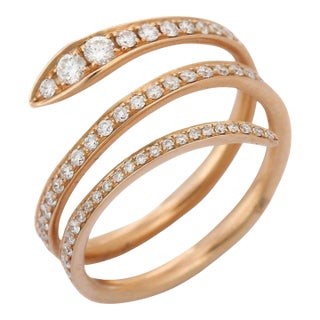 18k Gold Coiled Serpent Wrap Around Diamond Ring Size 7 For Sale