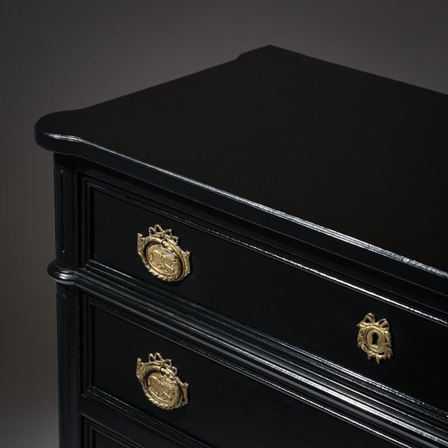 1910s French Louis XVI Style Chest of Drawers, Ebonized, Antique 1910s For Sale - Image 5 of 9