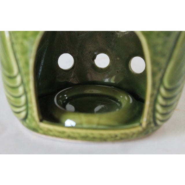 Ceramic Vintage Ceramic Green Winking Owl Hanging Tea Light Candle Holder For Sale - Image 7 of 8