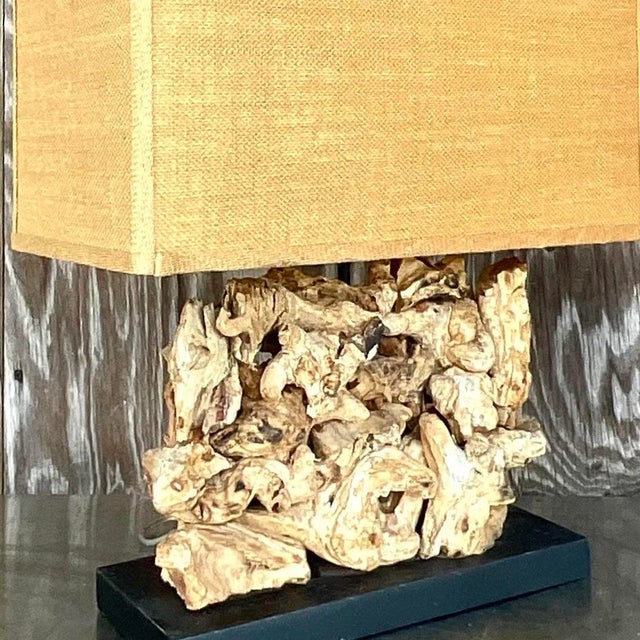 Vintage Boho Wood Knot Table Lamp For Sale - Image 9 of 13