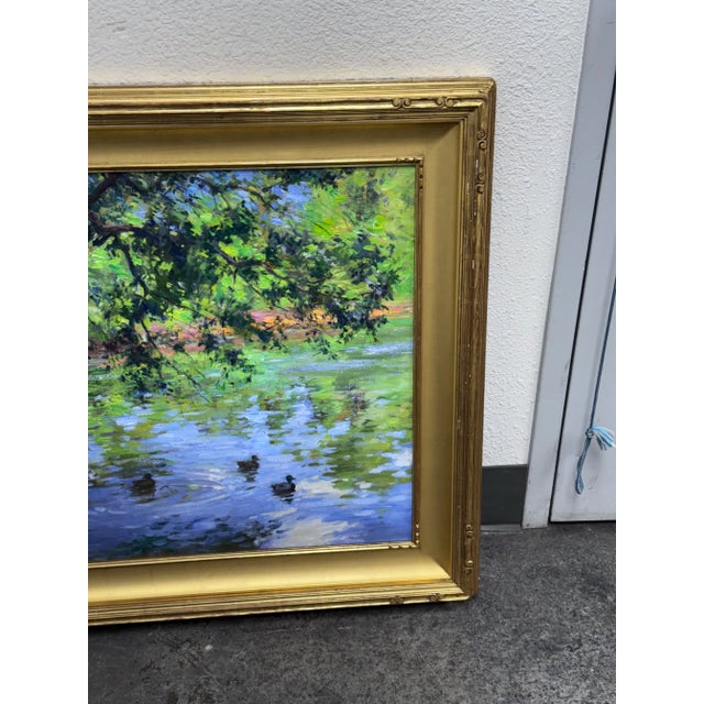 Circa 2004 Gary David Hoffmann "Ducks on Willow Pond" Original Oil Painting, Framed For Sale - Image 4 of 12