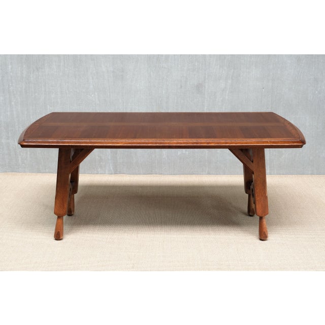 Oak Parquetry Dining Table by Guillerme et Chambron for Votre Maison, France, 1960s For Sale - Image 11 of 15