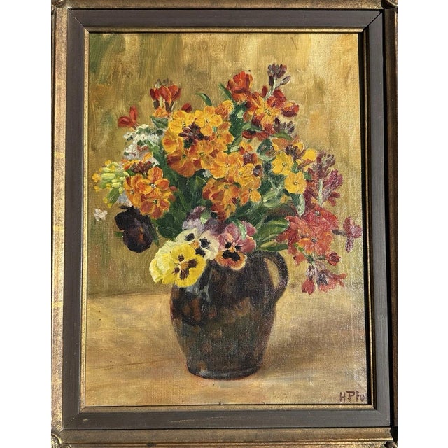 1930s Heinrich Pforr, Floral Bouquet in Vase, Oil Painting on Canvas For Sale - Image 5 of 13