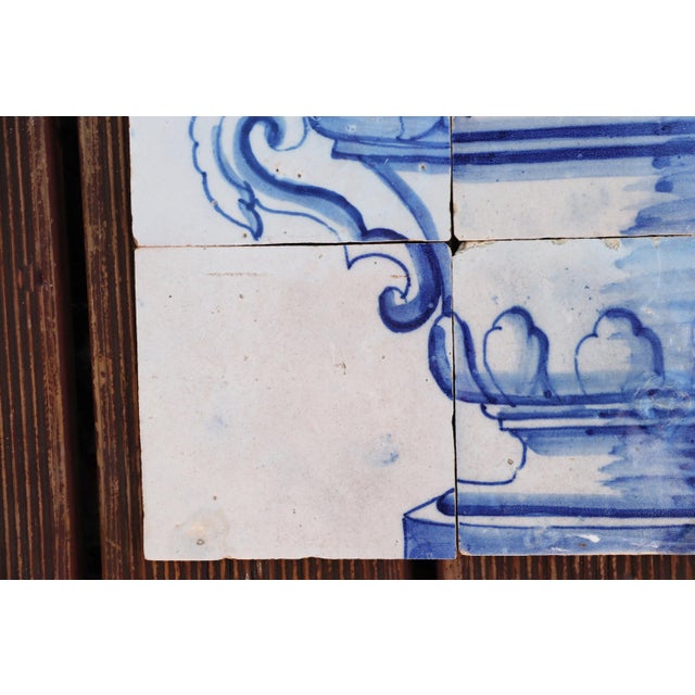 Blue Tile Mural Panel Depicting a Baroque Jardinière With Flowers, Portuguese, 18th Century For Sale - Image 8 of 11
