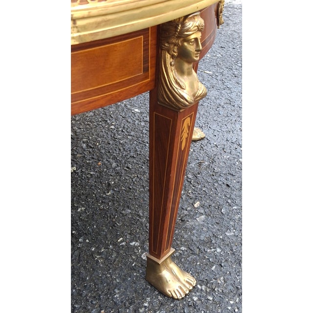 Brown Mid 20th Century French Empire Style Mahogany Marquetry and Ormolu Mount Galleried Coffee Table For Sale - Image 8 of 11