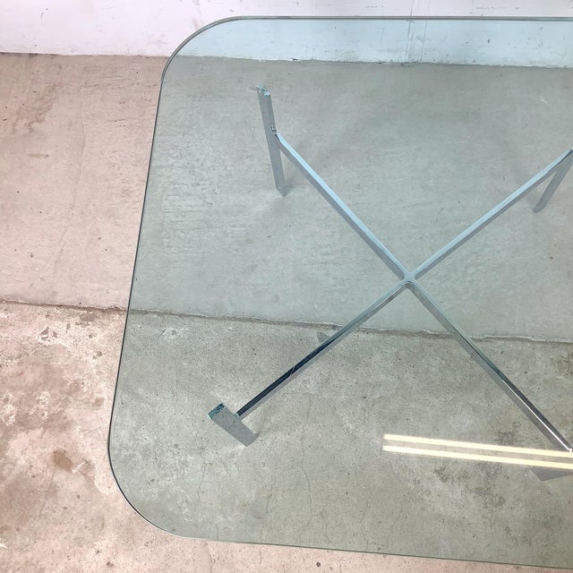 Vintage Mies Van Der Rohe Barcelona-Style Chrome & Glass Coffee Table — 1970s–80s, 36" Square For Sale In Philadelphia - Image 6 of 12