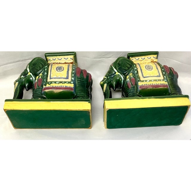 Vintage Pair of Green Ceramic Asian Elephant Statues For Sale In Tampa - Image 6 of 7