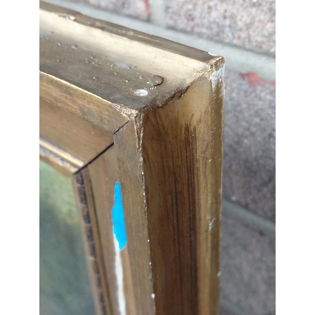 Pink Antique Framed Cattle Watering Oil on Canvas Painting For Sale - Image 8 of 11