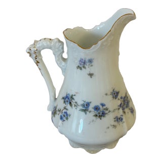 Vintage Silesia Porcelain Creamer With Dragon Handle & Forget-Me-Not Florals, Circa 1900 For Sale